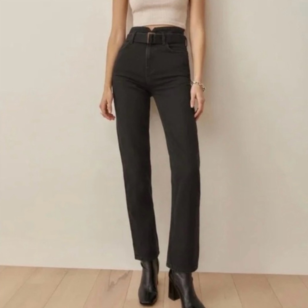 Reformation Cynthia straight high waisted belted denim jeans size 28